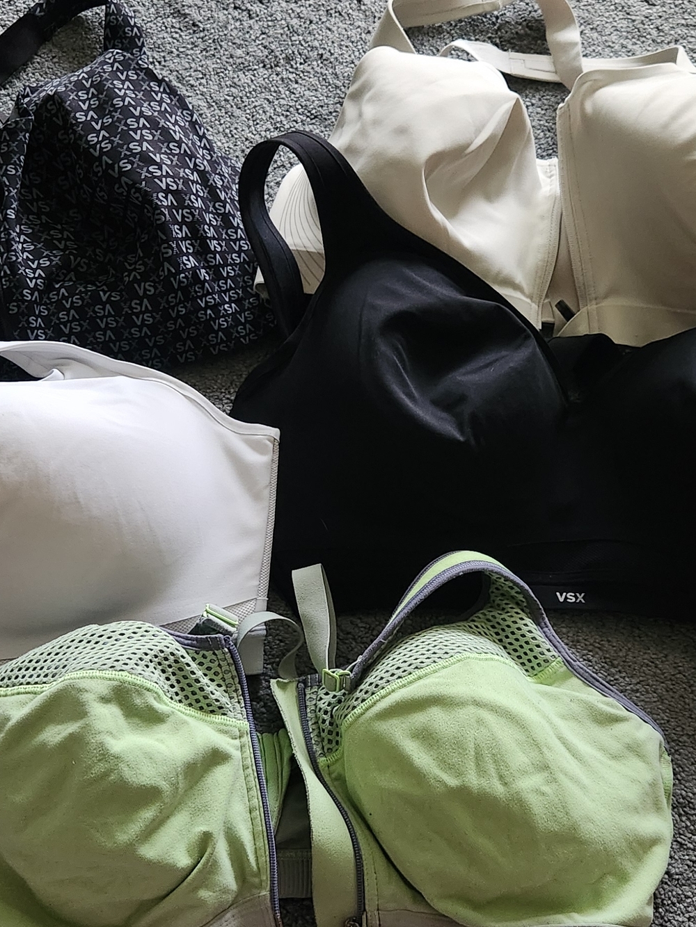 VSX Black, White, Cream & Lime Green Sports Bras Pack